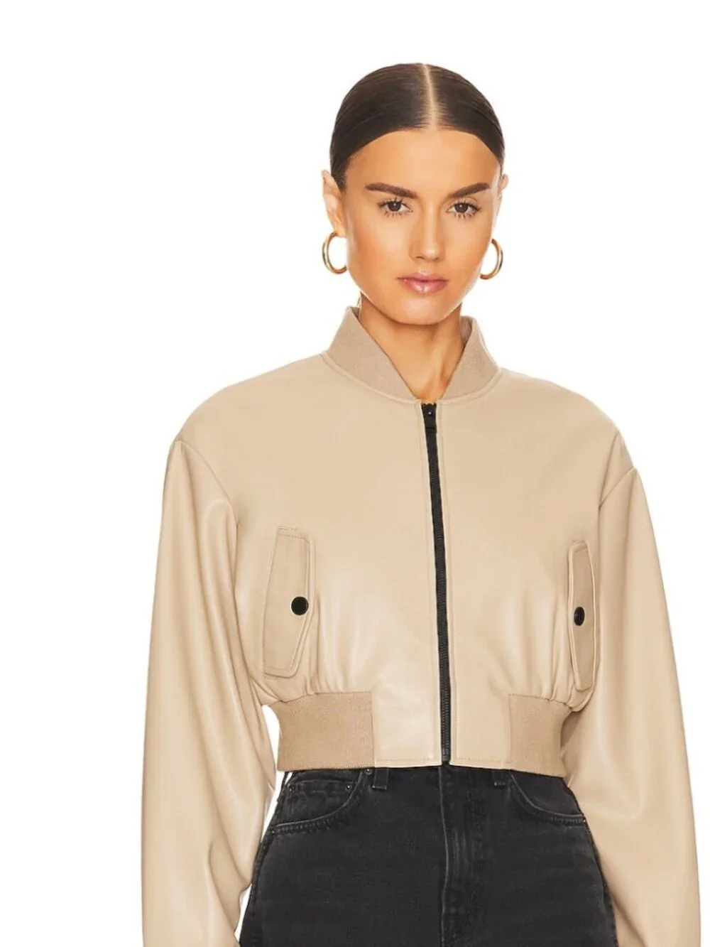 Lamarque Beige Cropped Bomber Jacket - Picture 5 of 8
